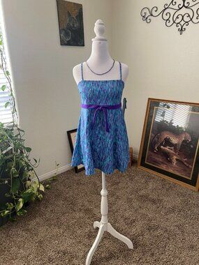 Fit 4 U Swimdress Size 10 Blue Purple Thigh Coverage NWT
